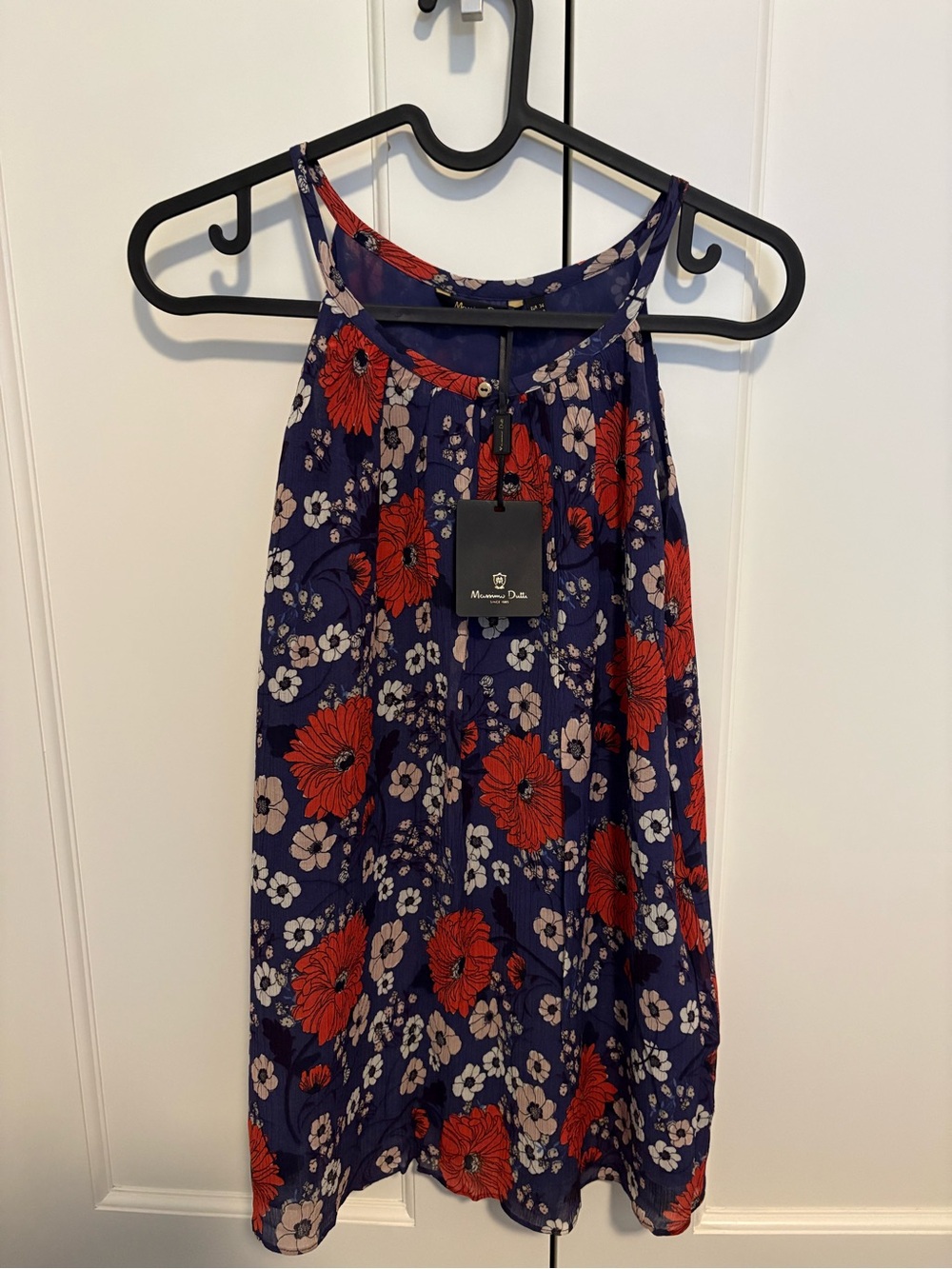 Massimo Dutti Navy Floral Halter Top